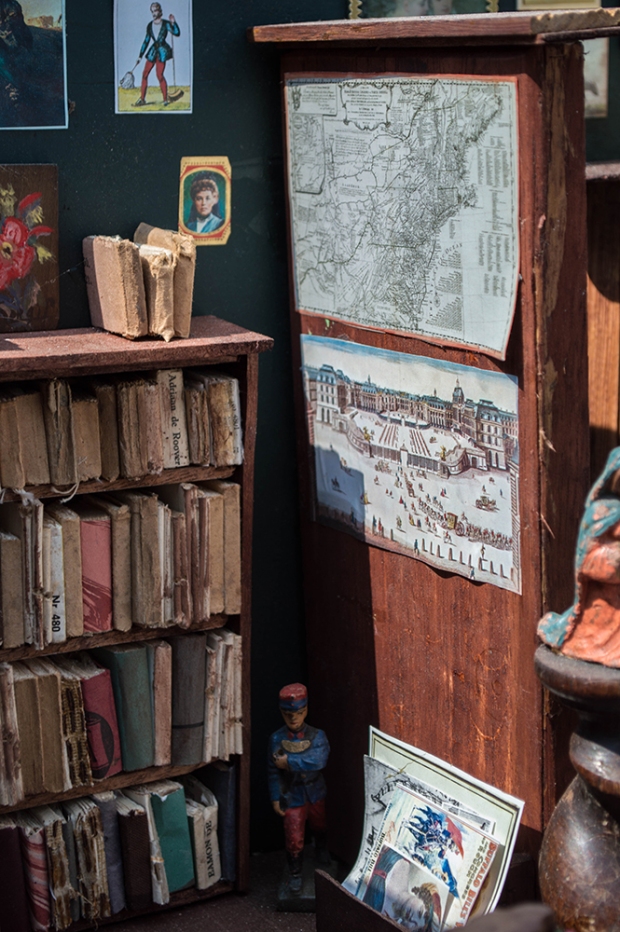 Mini dolls house bookshop - maps on the wall