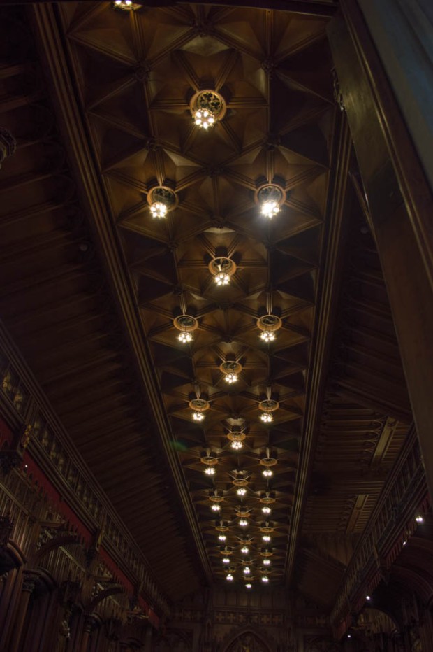 wooden ceiling with decorative lights