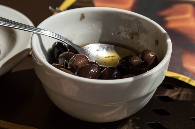 olives in a white bowl