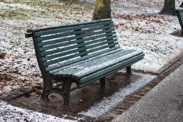 snow melting on a bench - Parc Josaphat - Jan 2015
